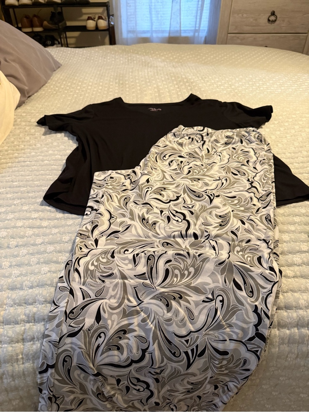 Black Short-Sleeve Top with Black & White Swirl  capri pj set